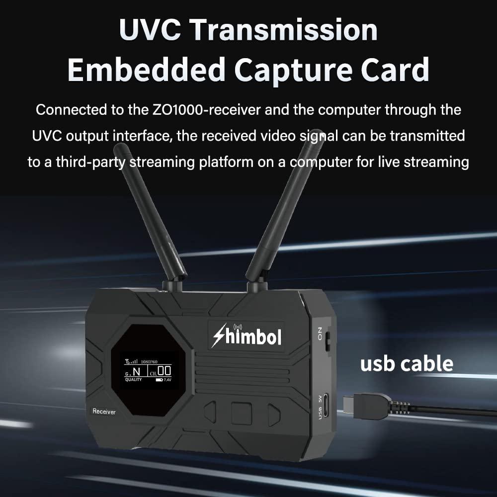 Shimbol Shimbol ZO1000 Wireless Video Transmission System, USB-C UVC Capture,1080P HDMI SDI Transmitter and Receiver, 0.08s Latency, 1000ft Range, 1 TX to 2 RX monioring,for Live Streaming