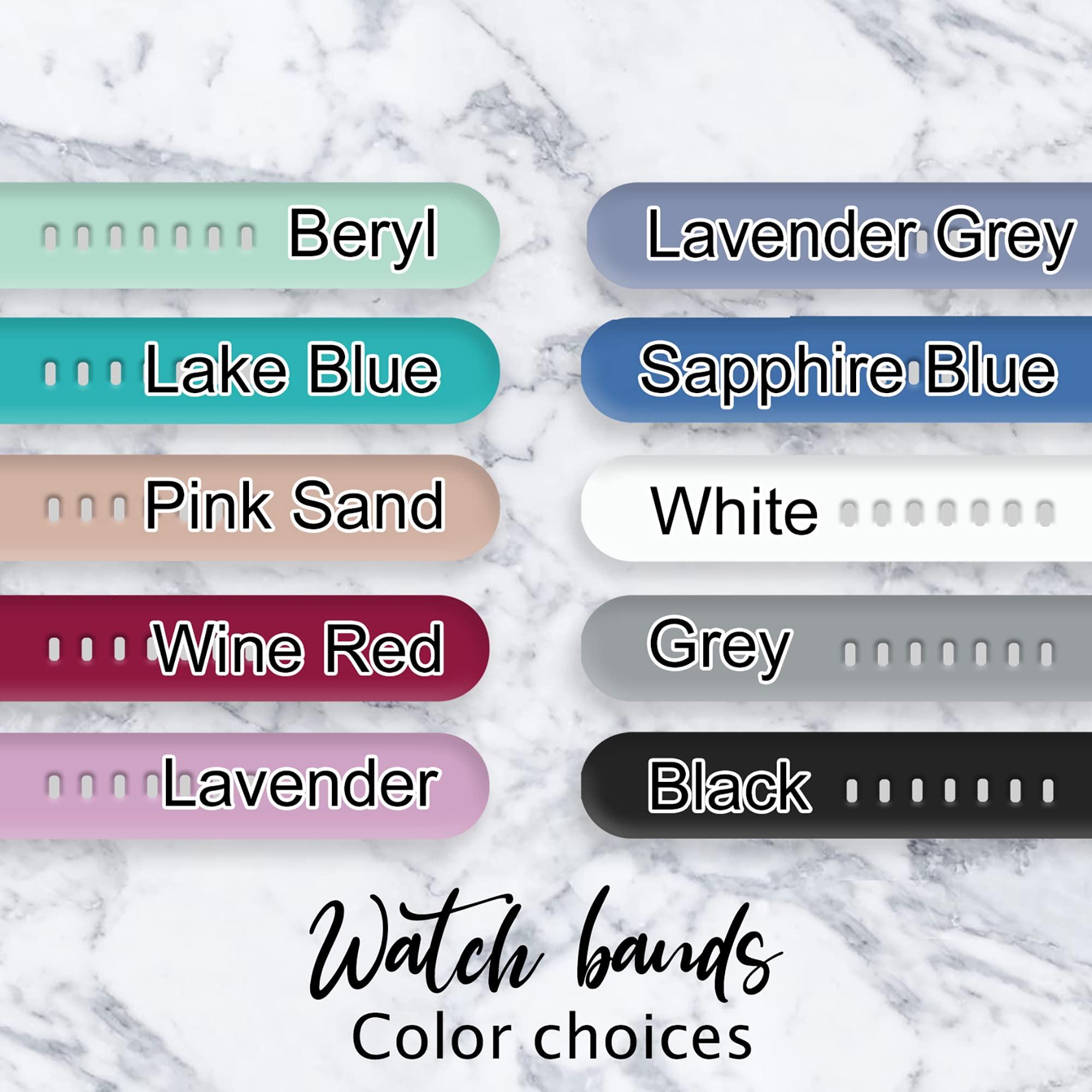 DirectNine Basics Personalized Charmed Bands Compatible with Apple Watch 38mm 40mm 41mm 42mm 44mm 45mm Cusom Monogram Laser Engraved Silicone Strap Charms (42/44/45mm M/L, Charms Love, Lavender Grey)