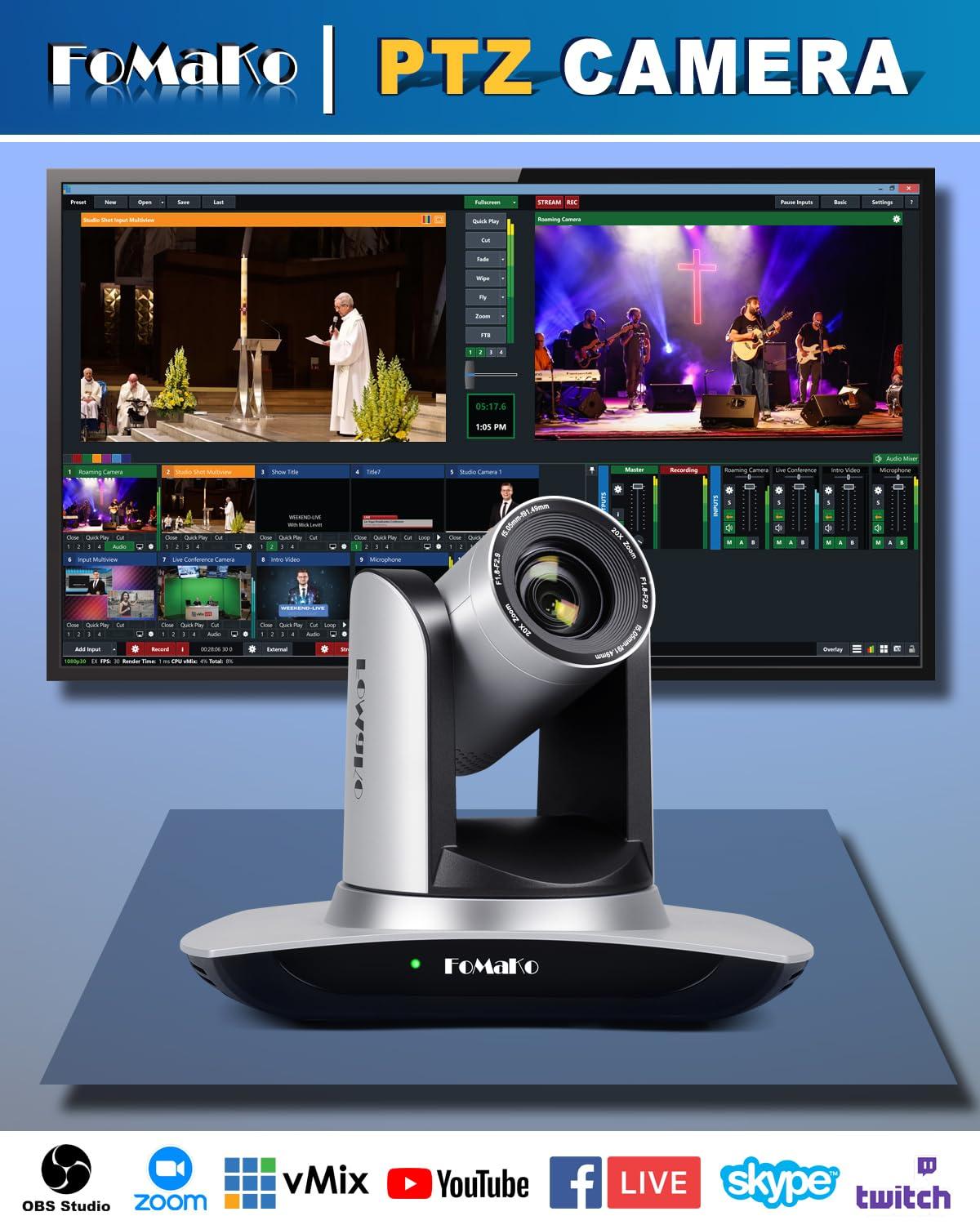 FoMaKo FoMaKo AI Auto Tracking HDMI PTZ Camera 20x Optical Zoom for Church Services Worship Education(2pcs) + KC608 Pro PTZ Controller (FMK12UH Prox2 + KC608 Pro)