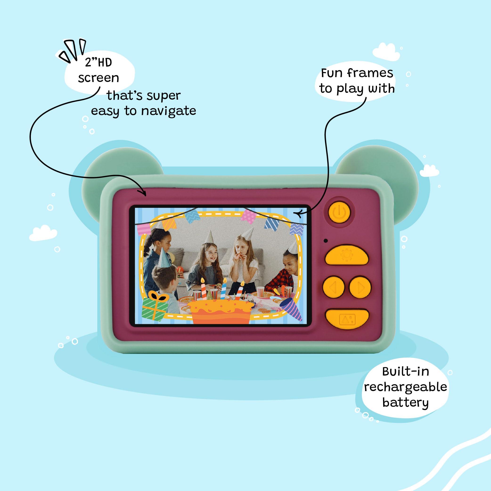 Kidamento Kidamento Kids Digital Camera & Video Camcorder, Soft BPA-Free Silicone Casing, 32GB Memory Card - Model C - Mikayo The Bear