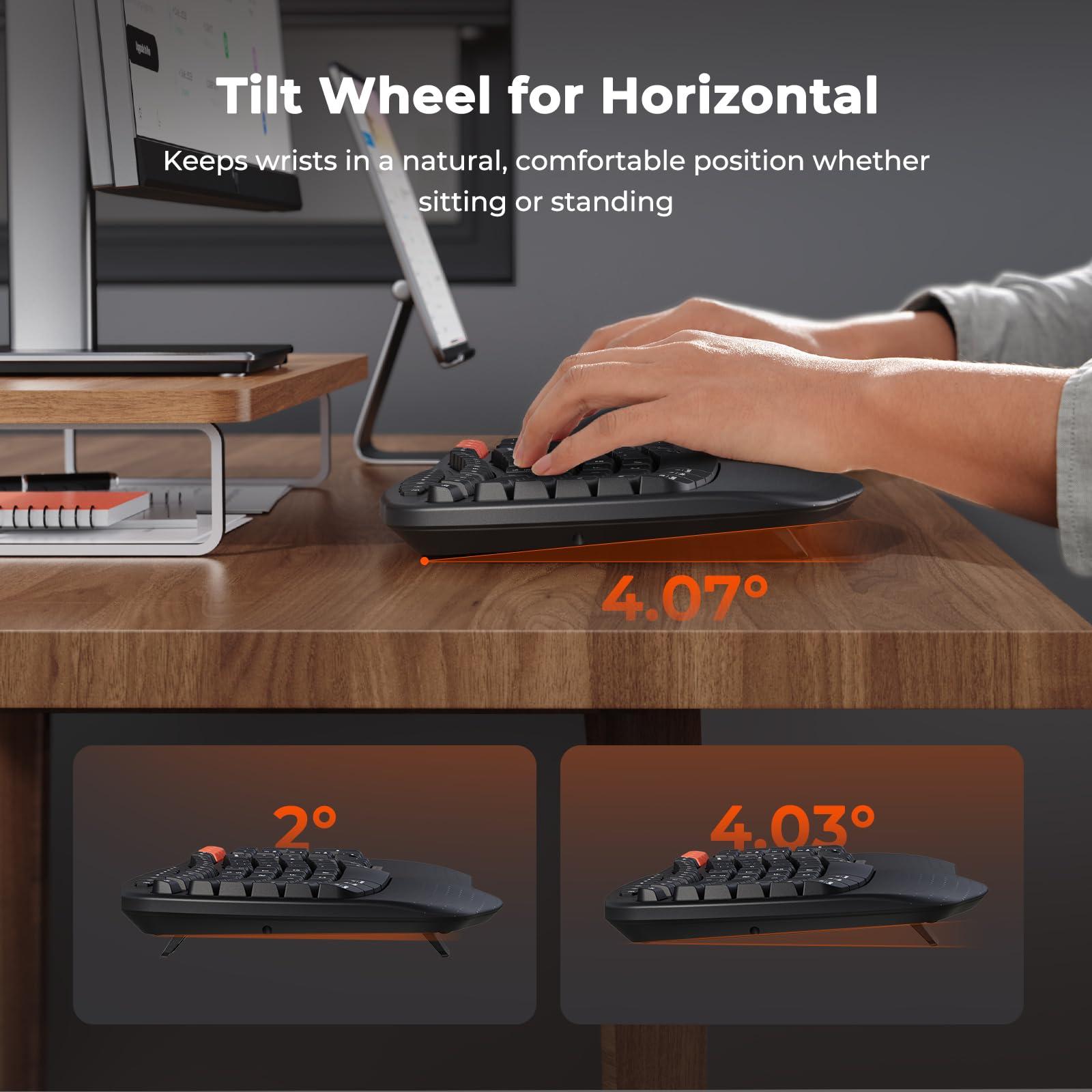 MEETION MEETION Wave Ergonomic Keyboard and Mouse Wireless, USB/Bluetooth Wave Ergo Keyboard with Wrist Rest, 4 DPI Adjustable Swing Wheel Silent Wireless Mouse Rechargeable for Windows/Mac/Android Director-D