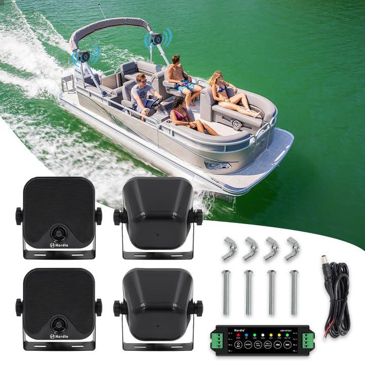 Herdio Herdio 4 Inch 240W Boat Marine Bluetooth Speakers Waterproof Outdoor Speakers for Golf Cart ATV UTV RZR Camper Tractor Boat Truck Jeep Courtyard Powersports,2 Pairs (Black)