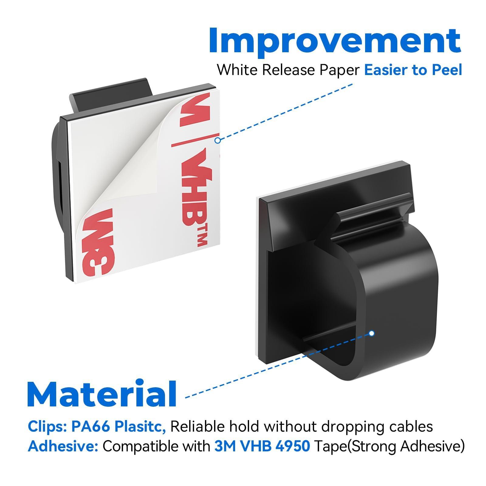 Yocice Large Cable Clips 40pcs with Strong Adhesive Tapes,Wire Holder Organizer Cord Management for Car, Office and Home (Black- L05(40PCS))