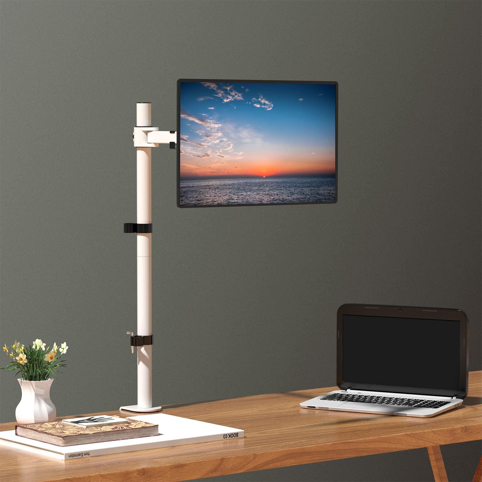 WALI WALI Tall Monitor Stand Desk Mount, Single Extra Tall Monitor Arm Bracket for Computer Screen up to 32 inch, 22lbs (M001XL-W), White