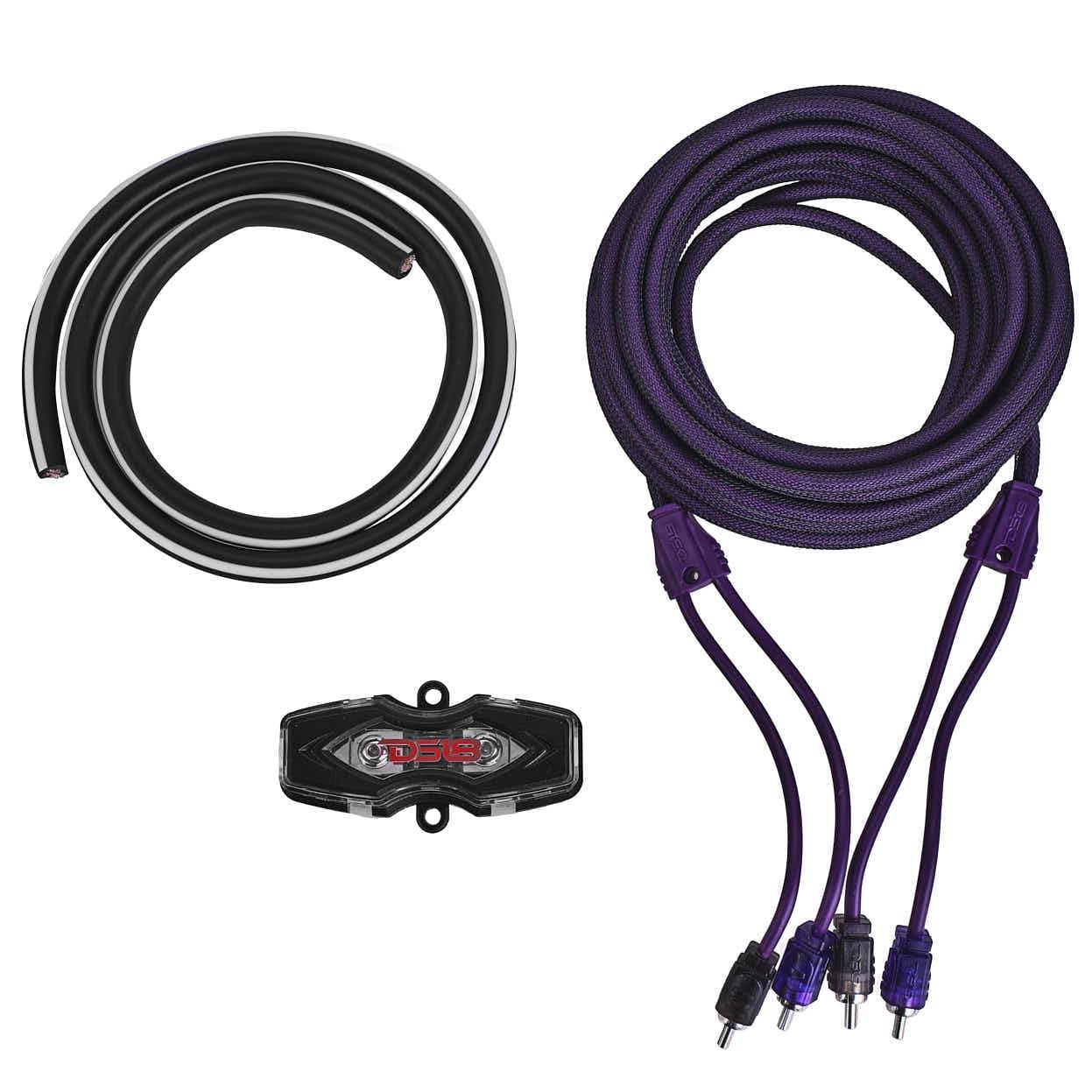 DS18 DS18 AKIT4.PU 4-GA Amplifier Installation Kit Up to 1680 Watts RMS, Mini-ANL Fuse Holder, Speaker & RCA Cables, CCA Amplifier Wiring Kit, Ultra Flex Wire, Amp Wire Kit, Amp Wiring Kit 4 Gauge - Purple