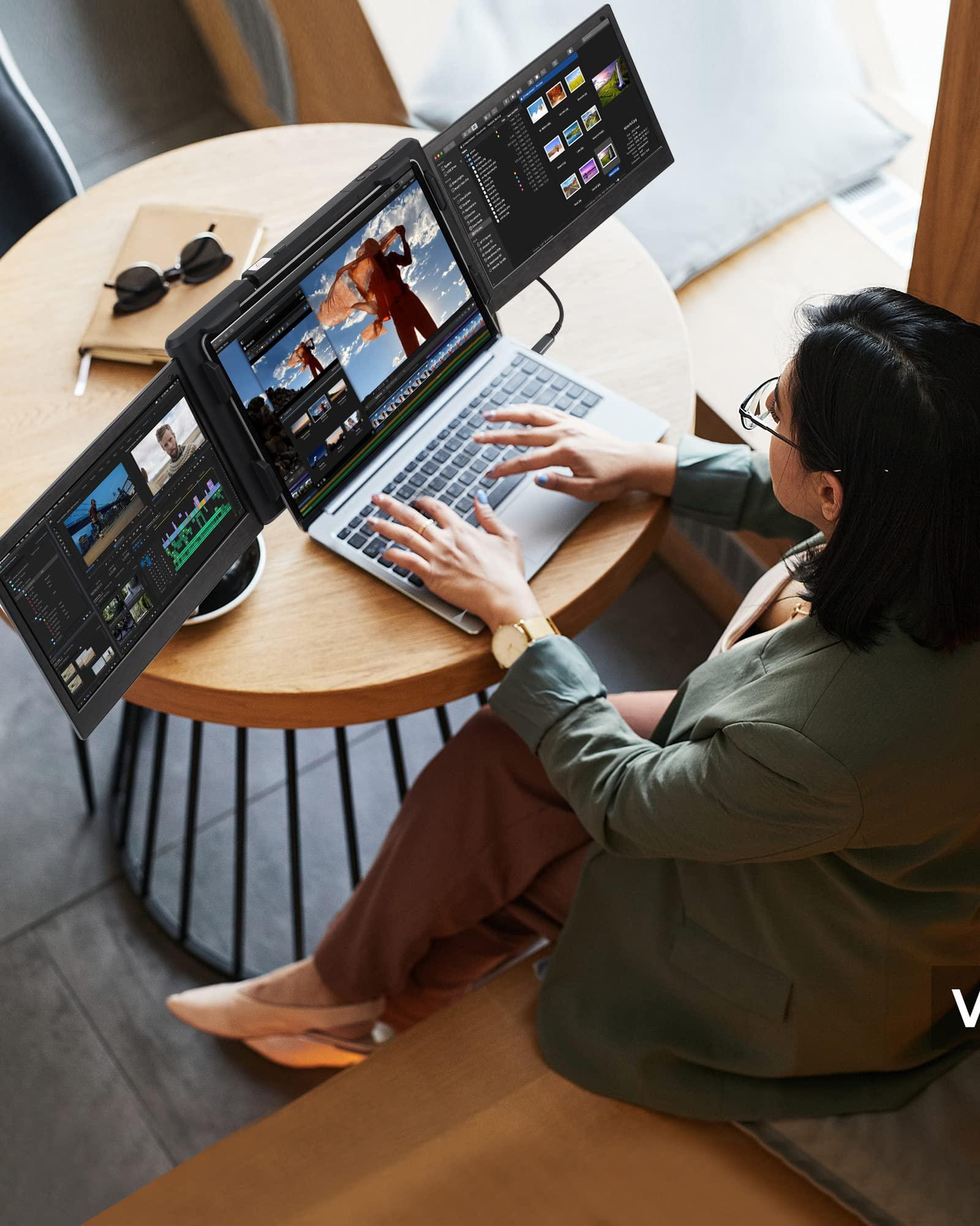 Alecewey Alecewey Triple Portable Monitor for Laptop Screen Extender Dual Monitor Extender 12 Inch FHD 1080P IPS Display Extender 2 Type-C P2S for 13-16.5 Inch ComputerOnly Windows