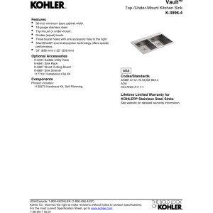 Kohler Vault Double Equal Sink 4 Hole