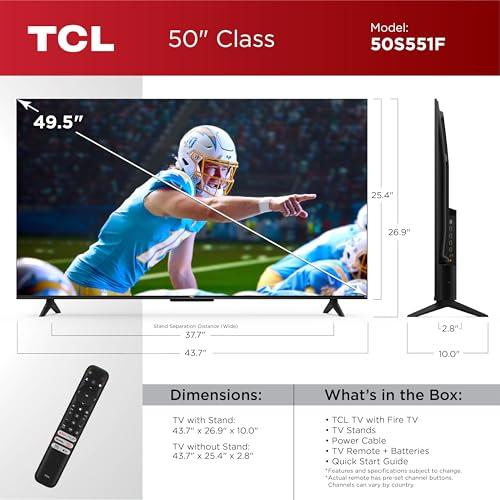 TCL TCL 50-Inch Class S5 UHD 4K LED Smart TV with Fire TV (50S551F, 2024 Model), Dolby Vision, HDR PRO+, Dolby Atmos, Alexa Built-in with Voice Remote, Apple AirPlay 2 Compatibility, Streaming Television