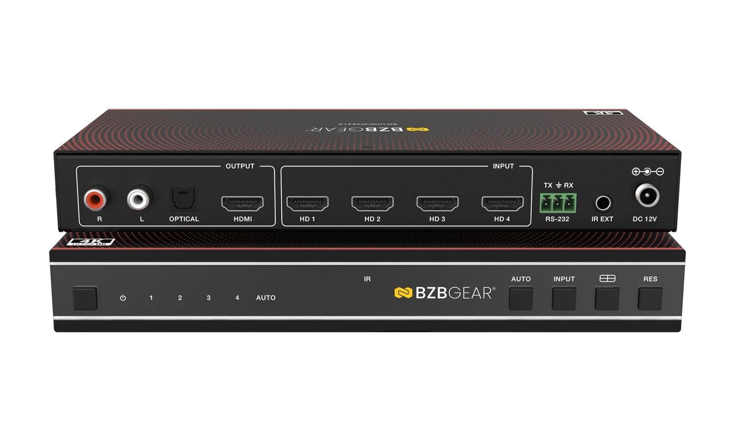 BZB GEAR 4x1 4K UHD HDMI Seamless Switcher Quad MultiViewer with Audio De-embedder