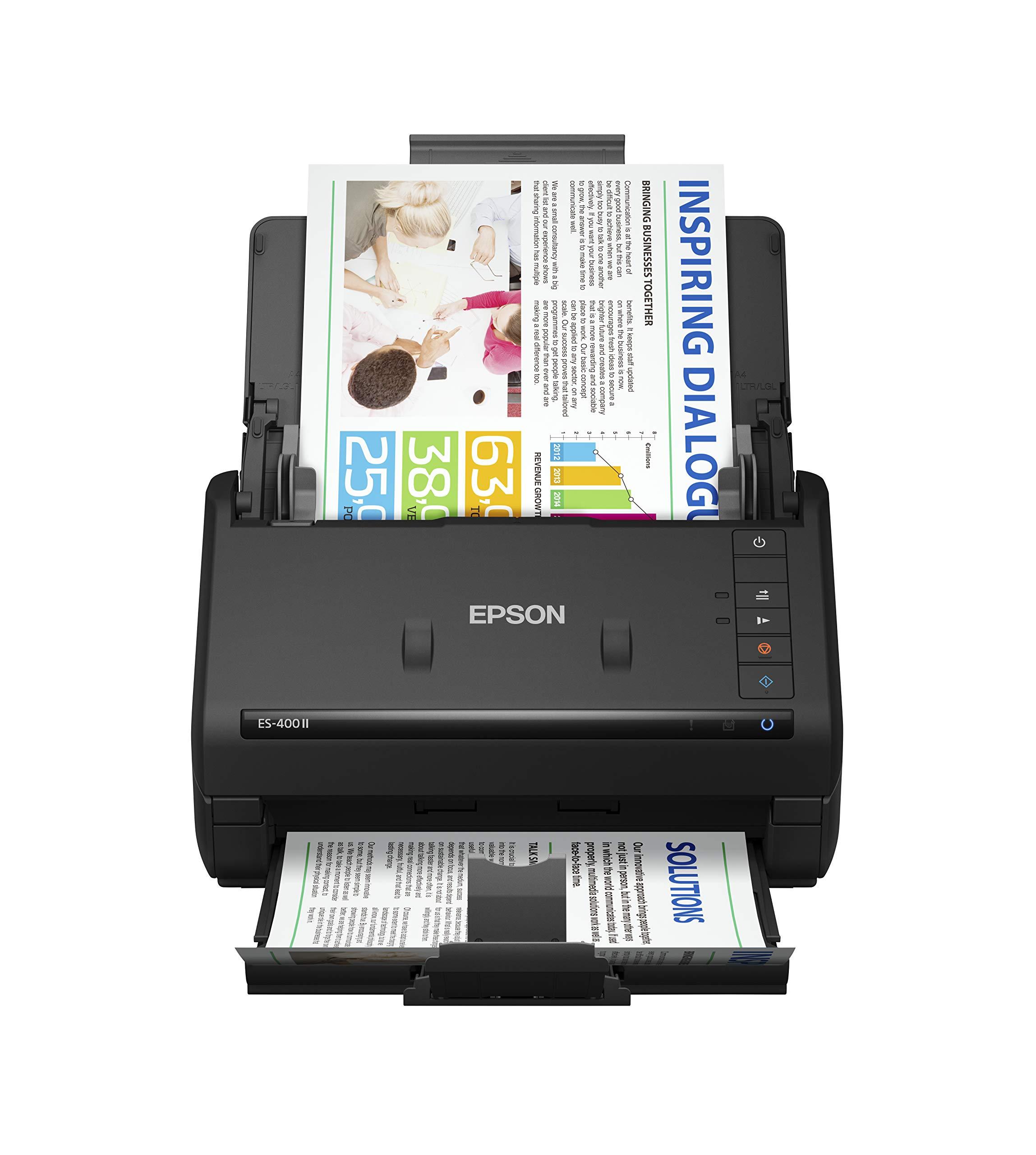 Epson Epson Workforce ES-400 II Color Duplex Desktop Document Scanner for PC and Mac, with Auto Document Feeder (ADF) and Image Adjustment Tools & Black Ribbon, 15M Characters (S015384) Medium
