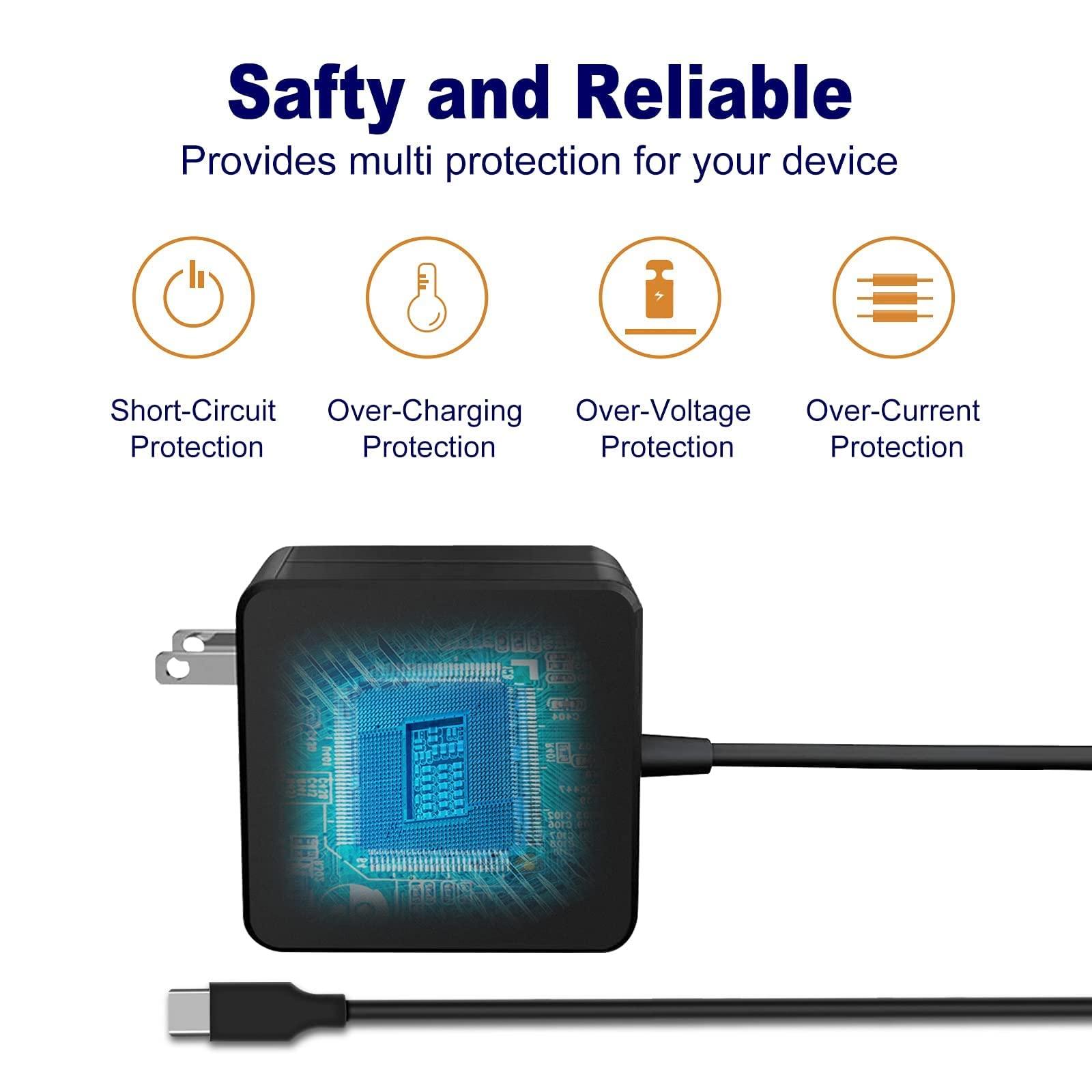 PDUSBSZ 65W USB C Power Adapter, Fiattigear Type C Power PD Wall Fast Charger Compatible with Mac Book Pro, Dell Latitude, Lenovo, Huawei Matebook, HP Spectre, Acer Chromebook and Any Laptops or Smart Phones1