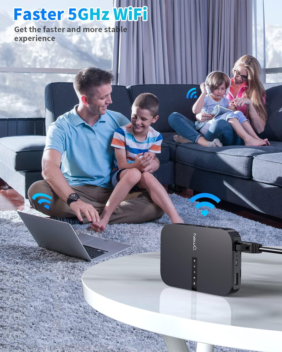 NEWQ NewQ Filehub AC750 Travel Router: Portable Hard Drive SD Card Reader & Mini WiFi Range Extender for Travel | Wireless Access External Harddrive & USB Storage Device to Backup Photo & Files from iPhone