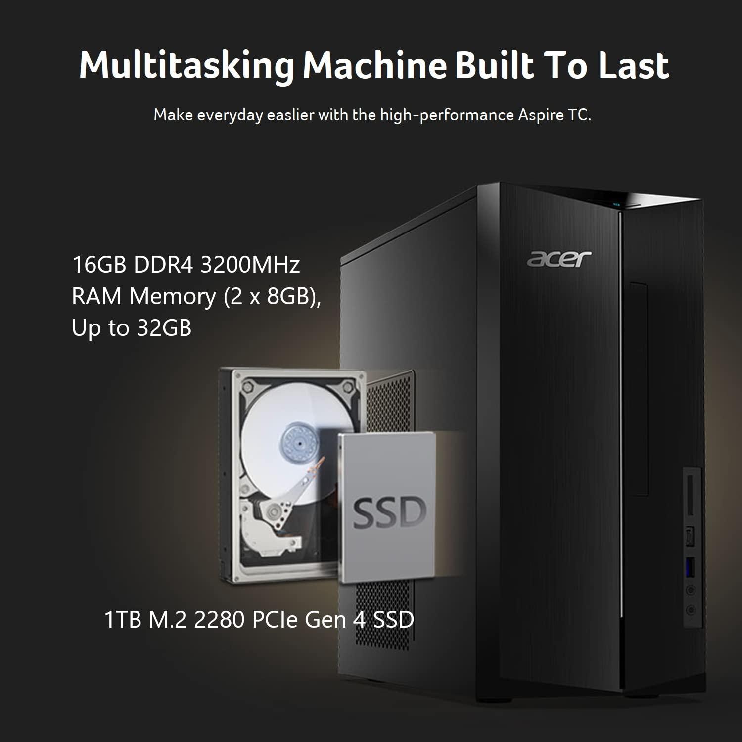 acer Acer Aspire TC-1780-UA93 Desktop | 13th Gen Intel Core i5-13400 10-Core Processor | 16GB 3200MHz DDR4 | 1TB M.2 2280 PCIe Gen 4 SSD | SD Card Reader | Intel Wi-Fi 6E AX211 | Windows 11 Home,Black