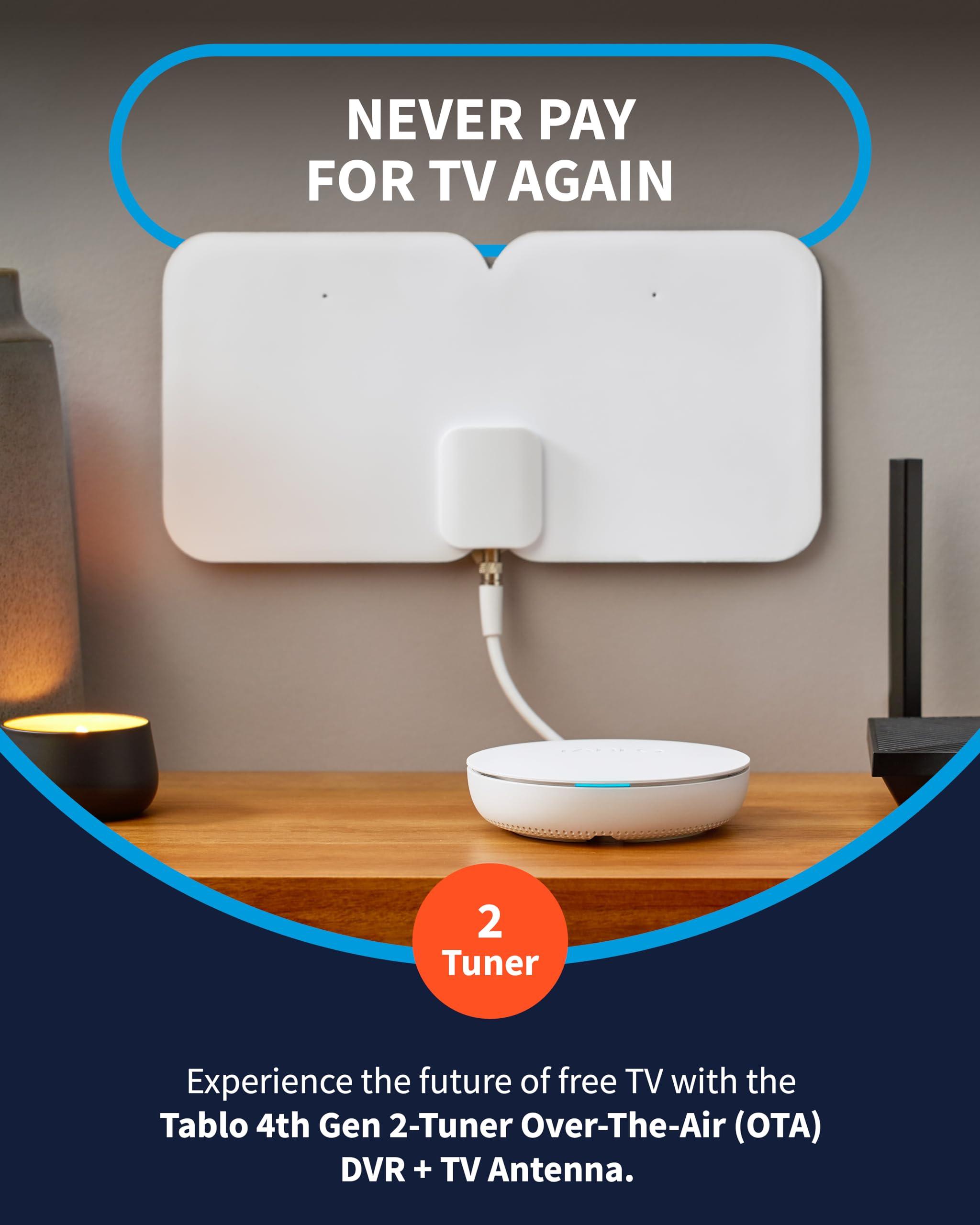 Tablo TV Tablo 4th Gen 2-Tuner Over-The-Air (OTA) DVR + 35-Mile Indoor TV Antenna - Watch, Pause & Record Live TV, News, Sports & Movies Throughout Your Home Over Wi-Fi - 50+ Hrs Recording - No Subscriptions