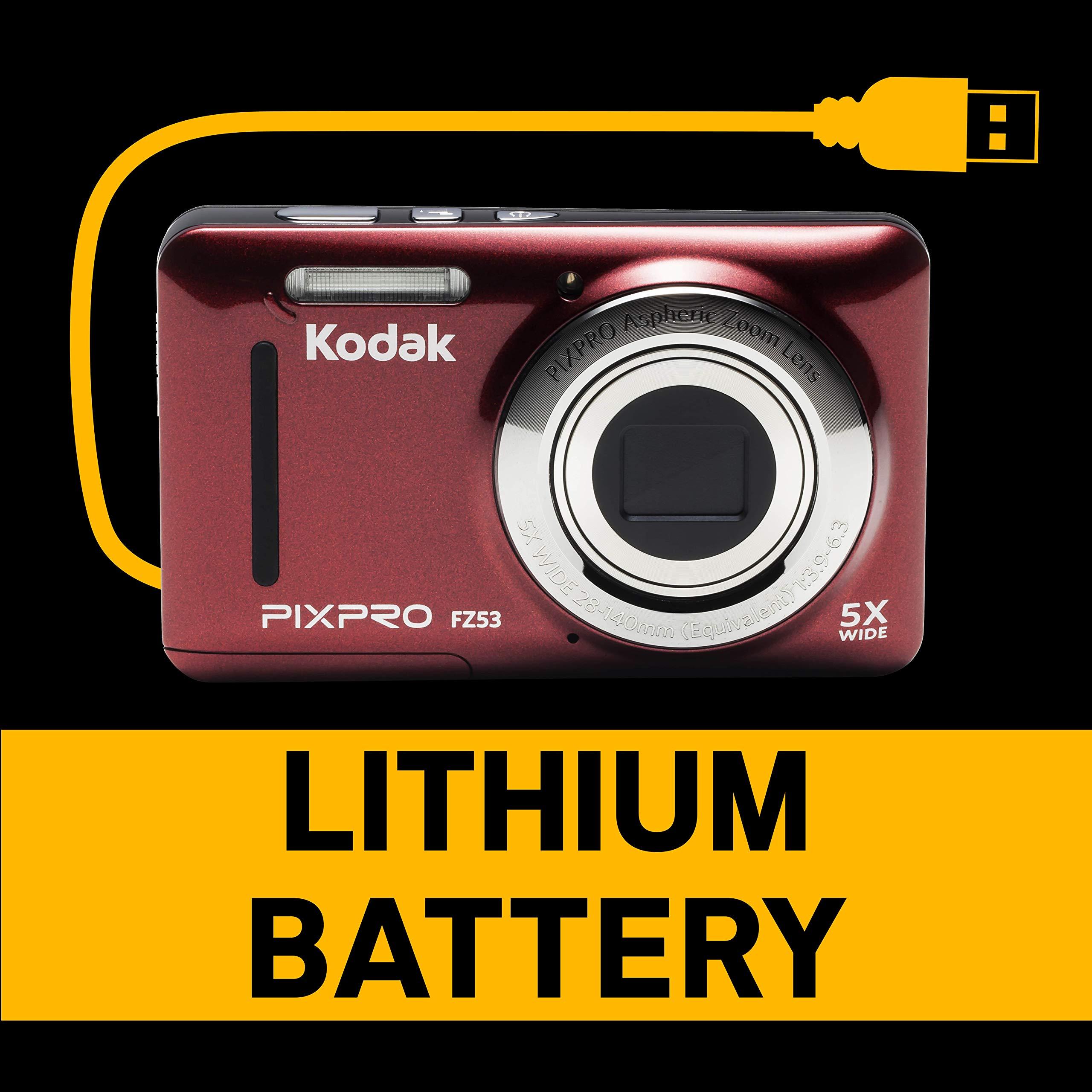 KODAK Kodak PIXPRO Friendly Zoom FZ53-RD 16MP Digital Camera with 5X Optical Zoom and 2.7" LCD Screen (Red)