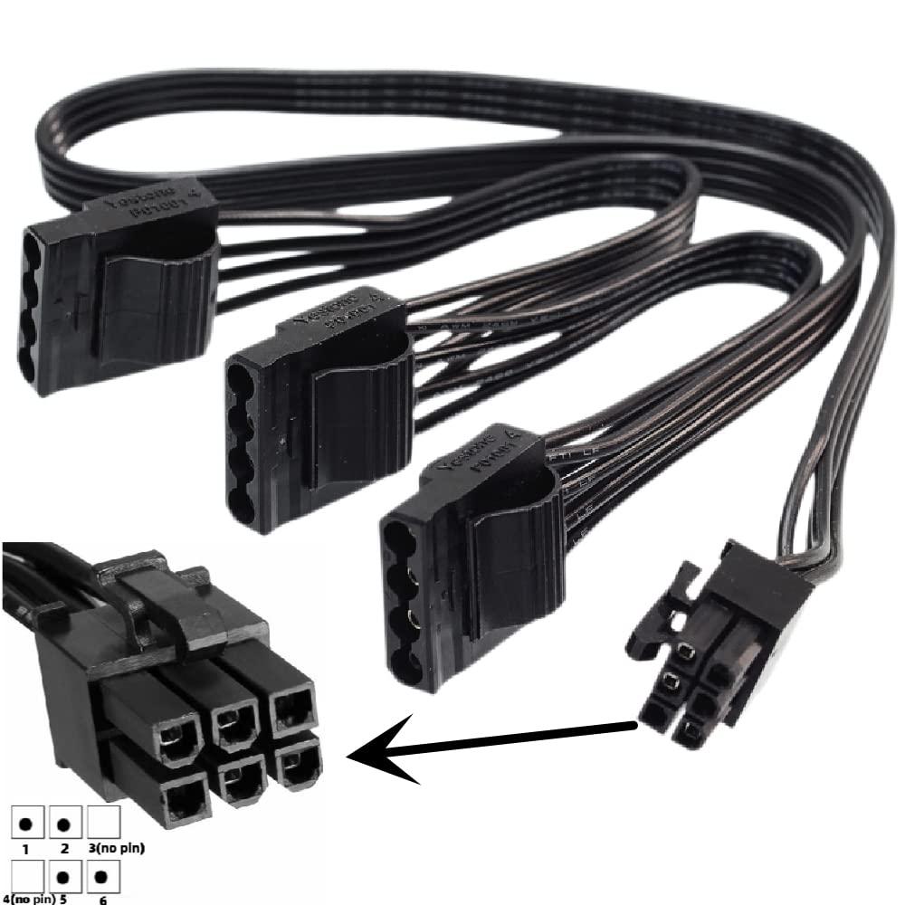 lilila-ree for EVGA Modular PSU Hard Drive HDD Power Adapter Cable 6 Pin to 3X 4 Pin Power Cable only for EVGA G1/G1+/G2/G3/G5/GS/GA/GM, B2/B2/BQ, P2/1000PS/T2, Supernova nex650g/ 450GM/550GM