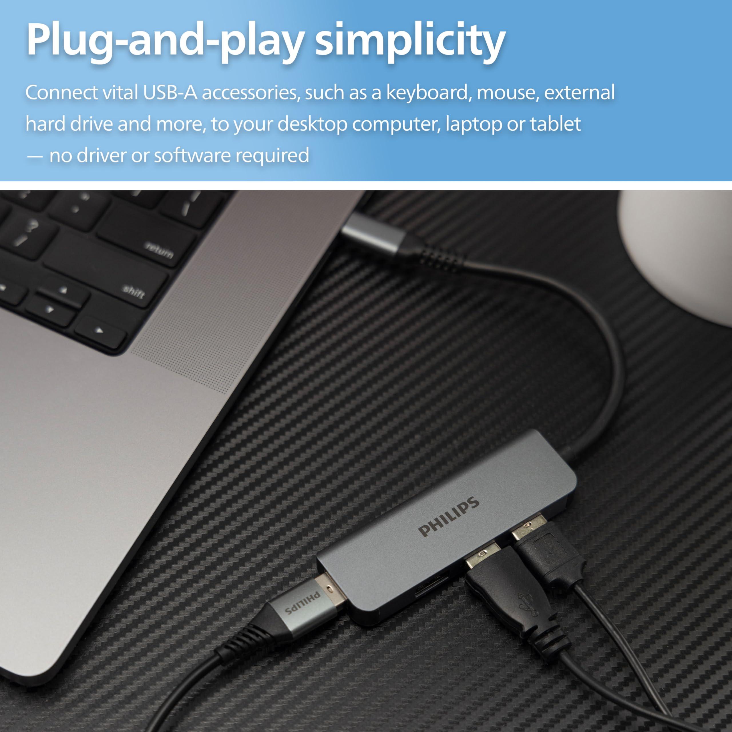 PHILIPS PHILIPS USB C to USB Hub for Laptop, 4 USB 2.0 Ports, USB C Hub Multiport Adapter for MacBook Pro, MacBook Air, 480 Mbps Data Transfer Speed, USB C Laptops Docking Station, SWL3573S/37