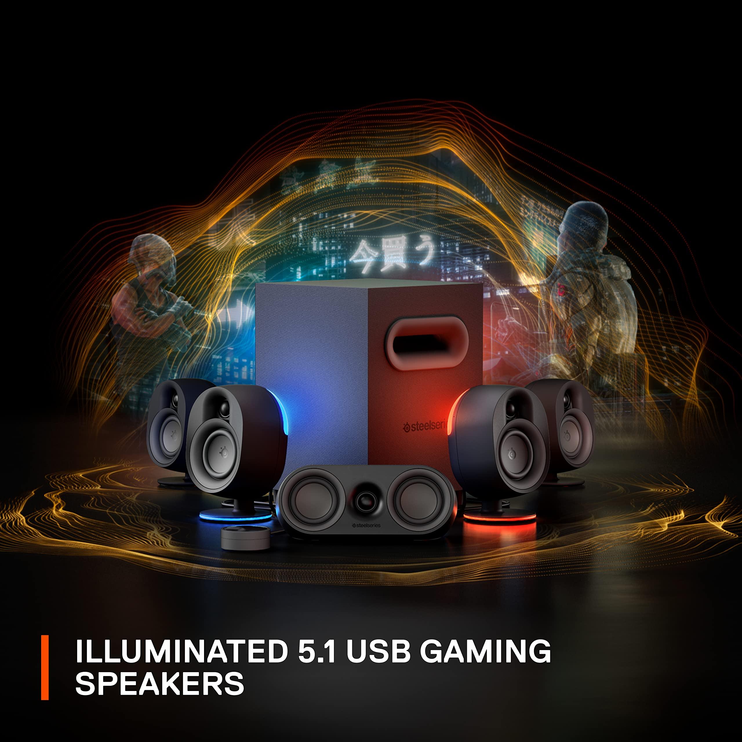 SteelSeries SteelSeries Arena 9 Illuminated 5.1 Desktop Gaming Speakers 5.1 USB Surround Sound Wireless Rear Speakers 2-Way Speaker Design Subwoofer RGB Light, Bluetooth PC, PlayStation, Mobile, Mac