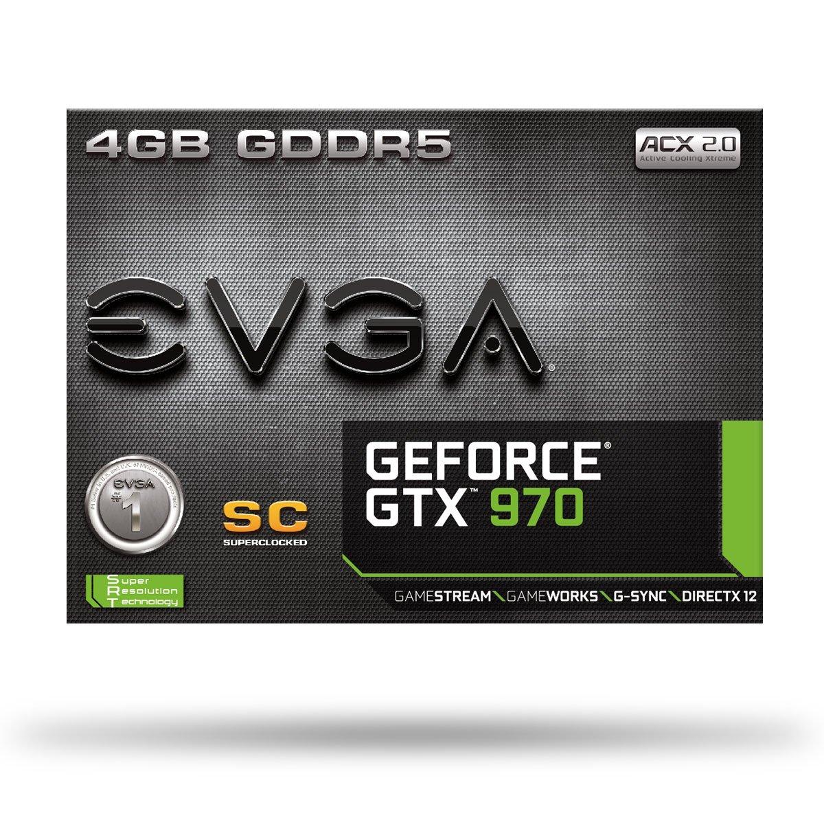 EVGA EVGA GeForce GTX 970 4GB SC GAMING ACX 2.0, 26% Cooler and 36% Quieter Cooling Graphics Card 04G-P4-2974-KR