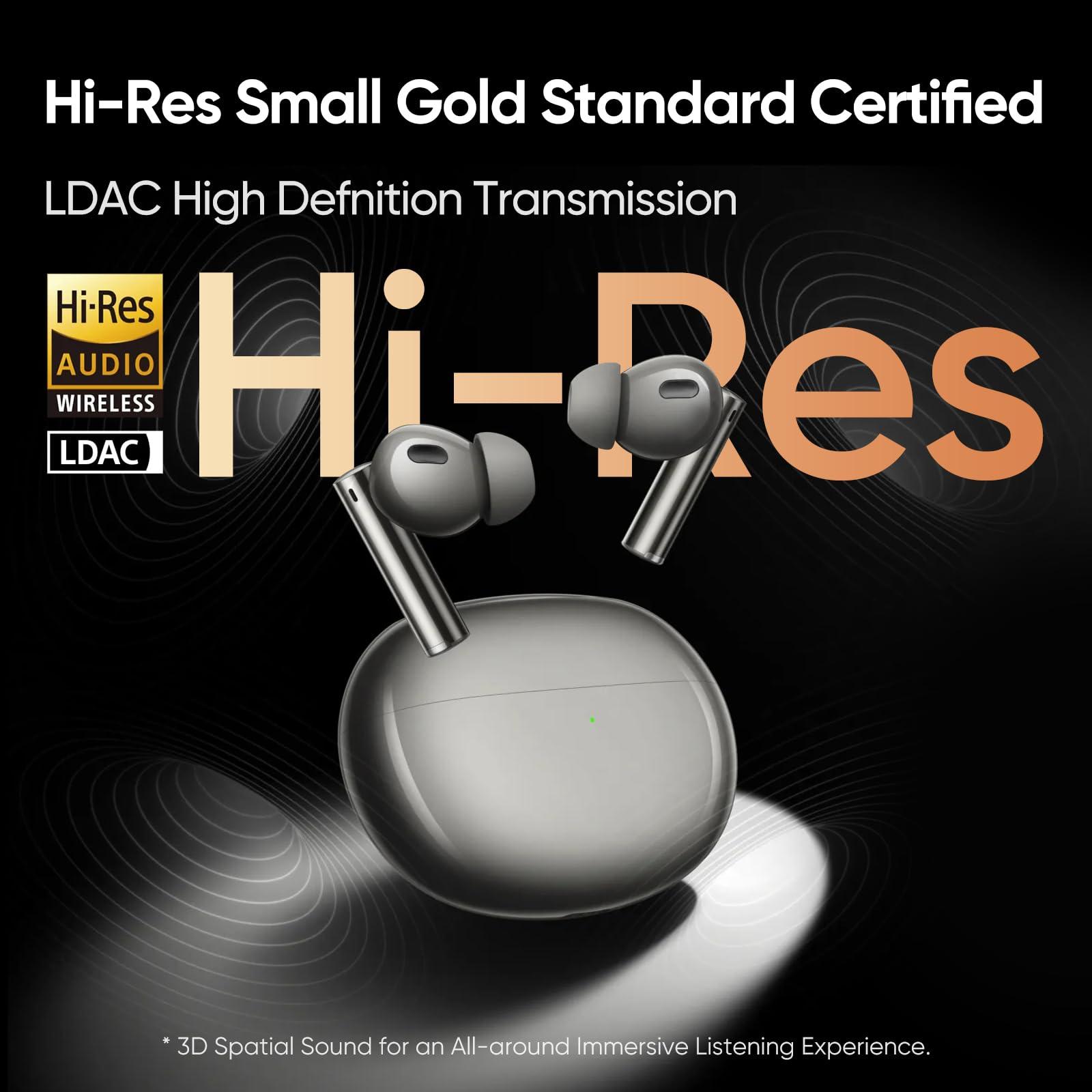 realme realme Air 6 Pro True Wireless Earbuds, 50dB Noise Reduction, Adaptive Noise Cancelling to Ears and Environment, Hi-Res Sound, LDAC, 3D Audio, 40H Battery, Wireless Charging, Bluetooth 5.3, Grey