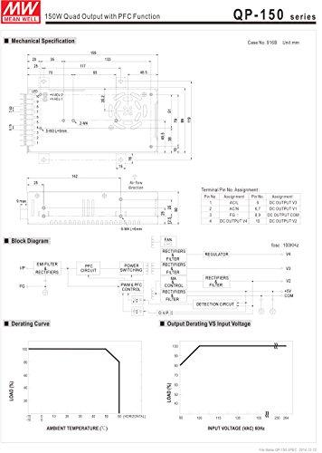 MEAN WELL Mean Well Original QP-150C Quad Output with PFC Function Power Supply +/-5V +/-15V 24V 0.6A 2A 3A 15A 153W