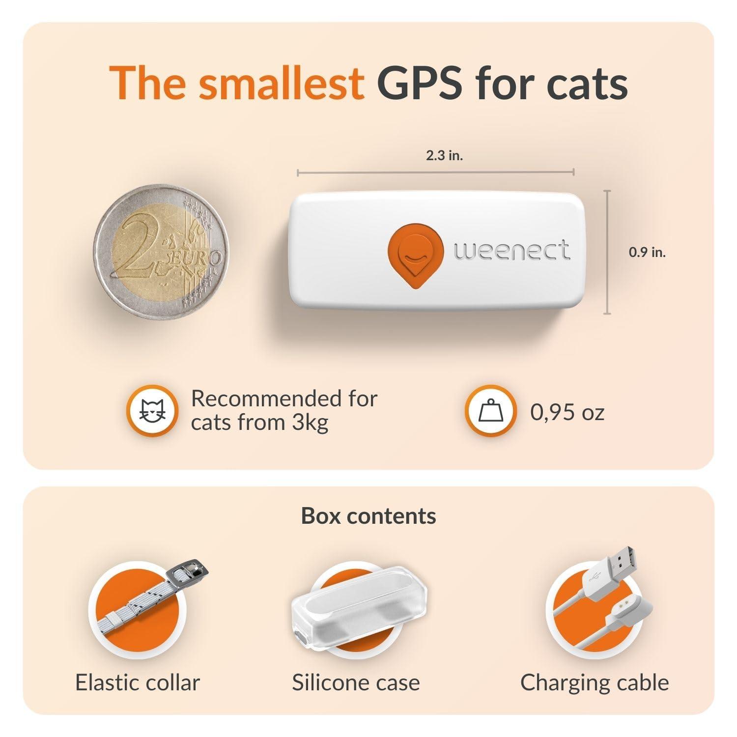 Weenect Weenect Cat XS - New GPS Tracker for Cats | Real-time Mini GPS Tracker for Cats | Smallest Model on The Market | Collar Included | Including Free 3 Months Subscription