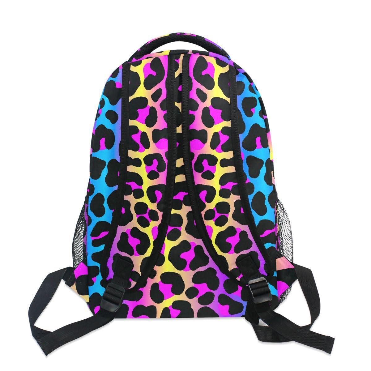 senya Leopard Print Cheetah Neon Gradient Backpack School Bag Travel Daypack Rucksack for Students Boys Girls, Laptop Backpack