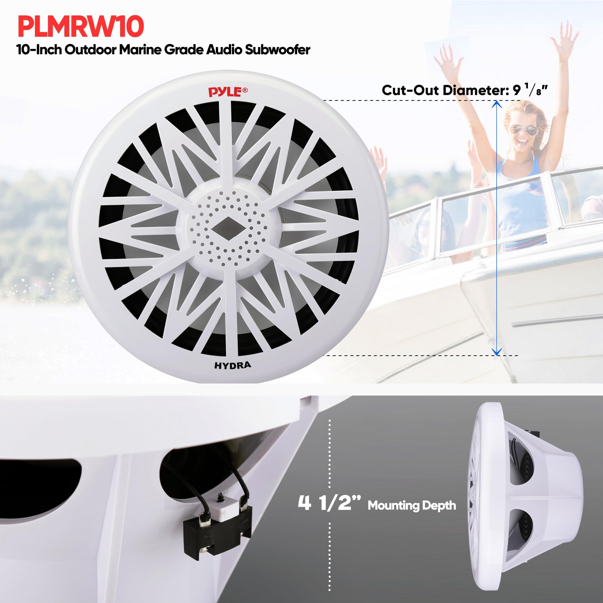 Pyle Pyle 10-Inch Outdoor Marine Audio Subwoofer - 500 Watt Single White Waterproof Bass Loud Speaker For Marine Stereo Sound System, Under Helm or Box Case Mount in Small Boat, Water Vehicle - PLMRW10