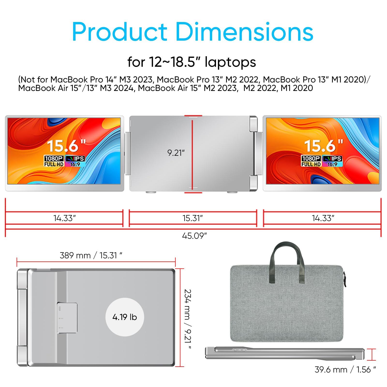 LXU Laptop Screen Extender, 15.6" FHD 1080P Laptop Monitor Extender, Dual/Triple Monitor Display, Portable Monitor for Laptops 12~18.5 Inch with HDMI, 360 Flip, Plug & Play for Windows/Mac//Switch/PS4