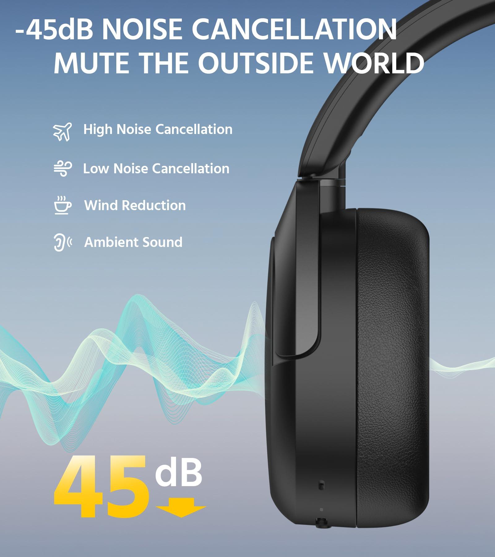 Edifier Edifier W830NB Wireless Over Ear Headphones with -45dB Active Noise Cancelling, 94H Playtime, LDAC Hi-Res Sound, Spatial Audio, Fast Charging, Multipoint Connection, Bluetooth V5.4 - Black