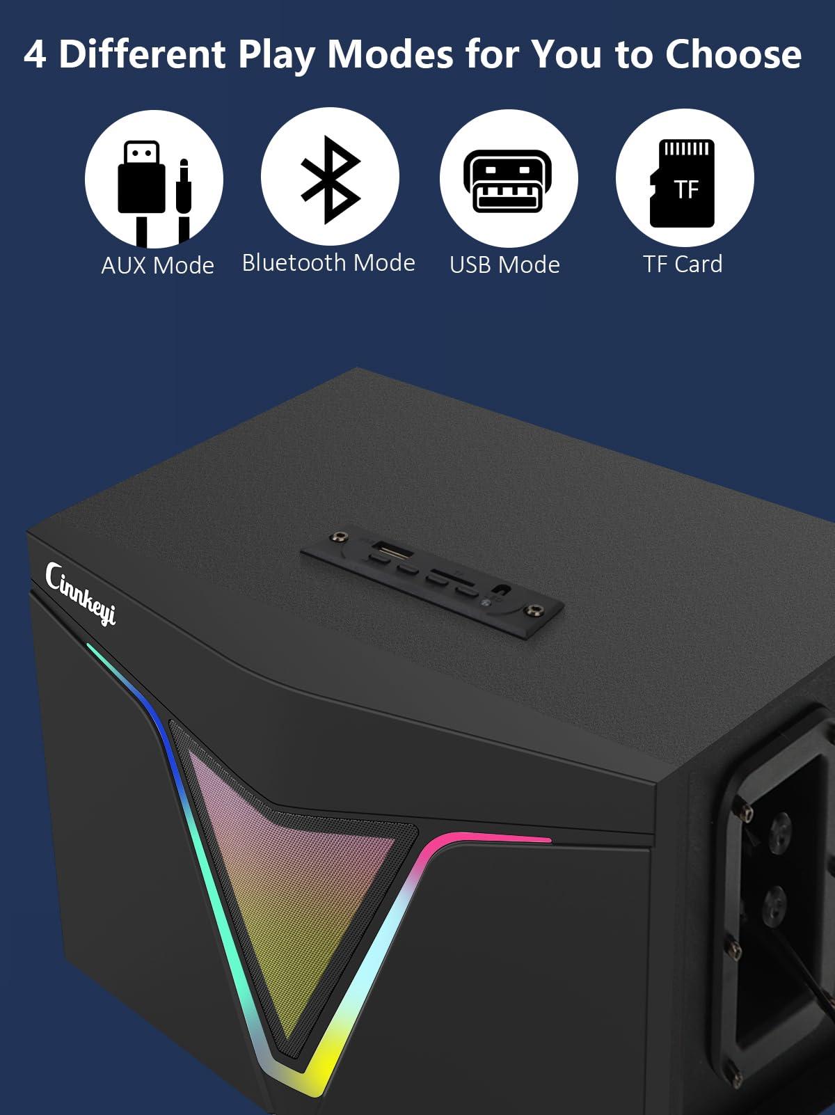 cinnkeyi cinnkeyi 2.1 USB-Powered Computer Speaker with Subwoofer,Computer Speakers with 9'' subwoofer-Dual 4.7'' mid-Treble Full-Range Satellites for PC,Speaker with Dynamic RGB,Up to 16W, 3.5mm Inputs