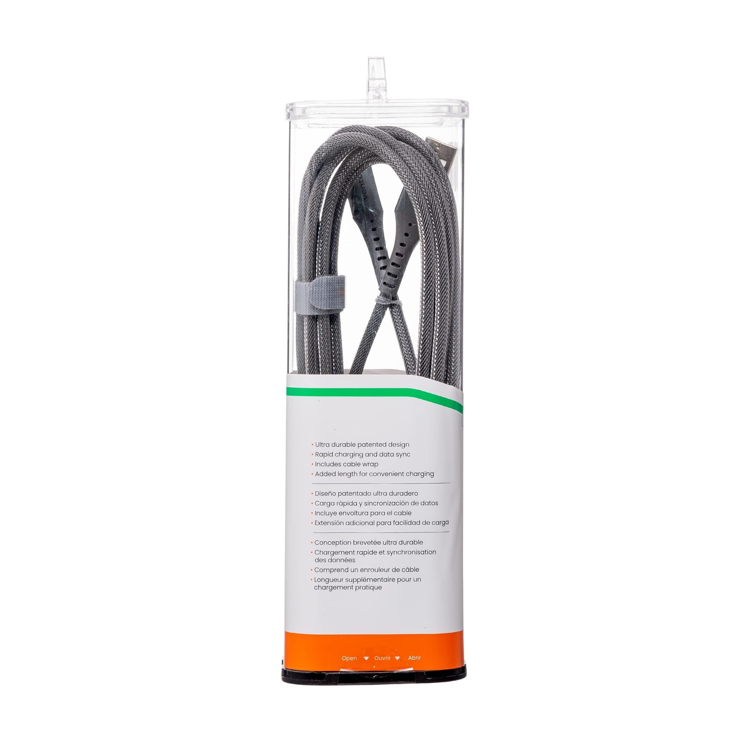 Ventev Ventev Alloy USB A to USB C Cable 10FT for iPhone 16/16 Pro, iPhone 15, MacBook, iPad Pro, iPad Air, Pixel 9, Samsung S25 | Braided Lightning Cable, USB C High Speed Data Transfer Cable - Steel