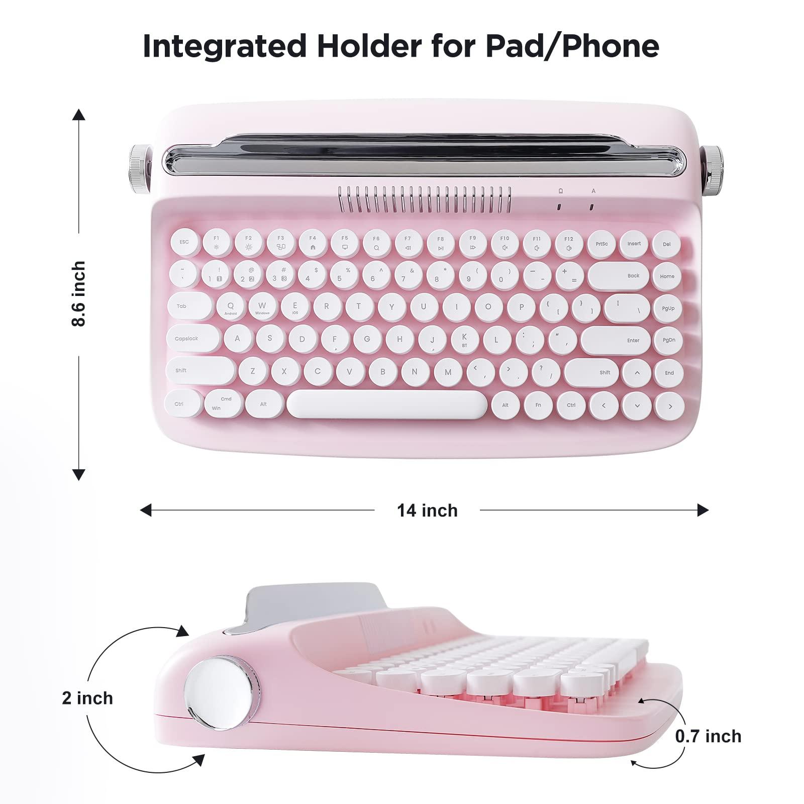 YUNZII YUNZII ACTTO B303 Wireless Typewriter Keyboard, Bluetooth Connection, Cute Retro Aesthetic Design with Integrated Stand for Tablet, Phone, PC and Win/Mac/Android(B303, Baby Pink)