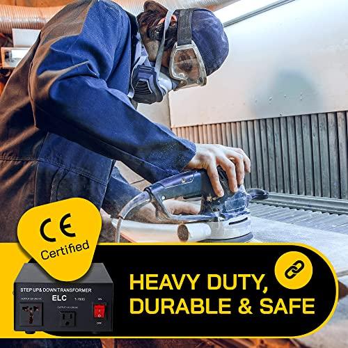 ELC ELC T Series 1500+ Watt Voltage Converter Transformer - Step Up/Down - 110v to 220v / 220v to 110v Power Converter - Circuit Breaker Protection, CE Certified [3-Years Warranty]