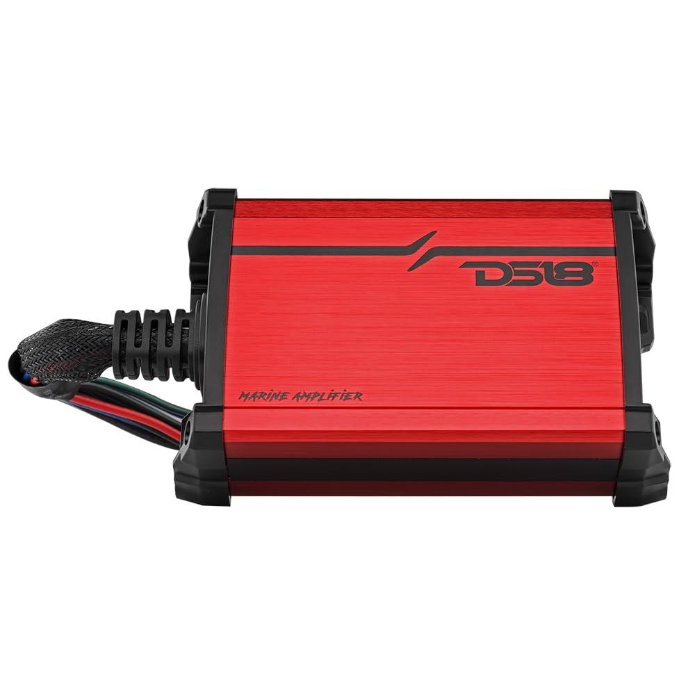 DS18 DS18 MP.4A Marine and Powersports Amplifier 4-Channel Full-Range Class D IP67 4 x 40 Watts Rms @ 4-Ohm - Compact Waterproof Amplifier 480W Max Power - Great for Marine/Motorsports and all applications