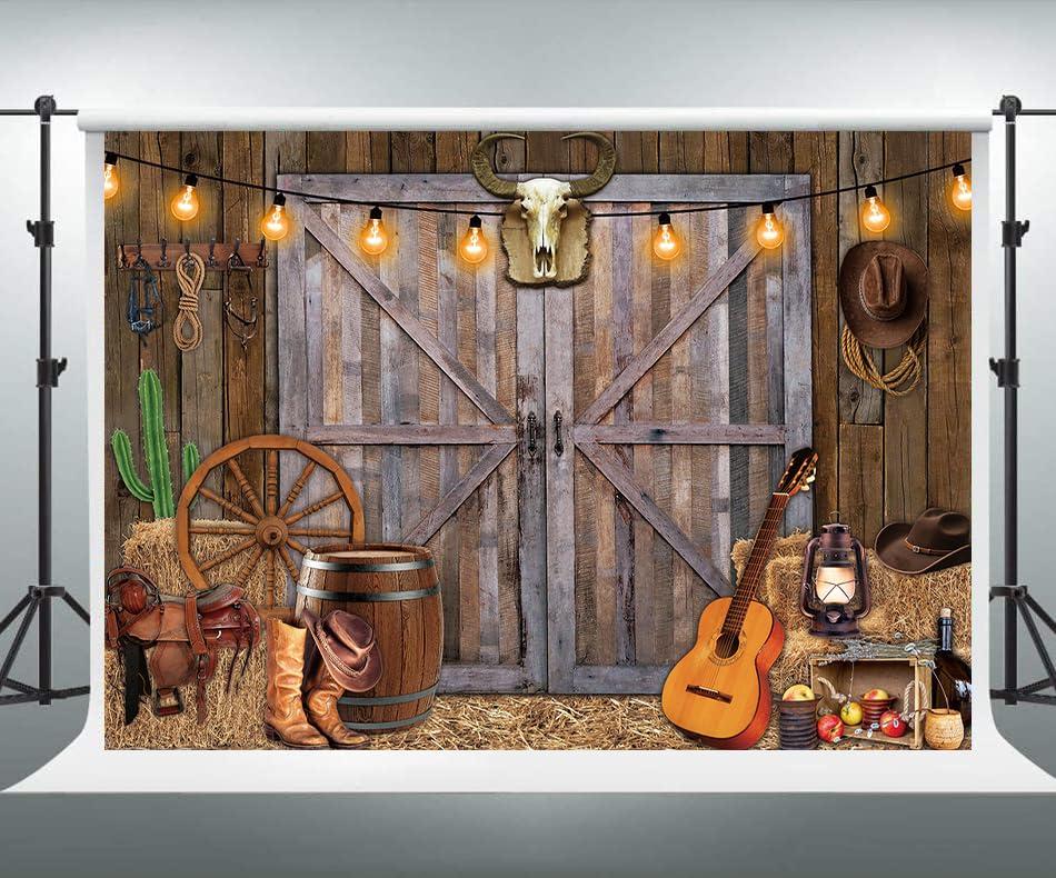 TENCOW Western Cowboy Backdrop 8x6FT Western Party Decorations Banner Wild West Rustic Wooden Barn House Photography Background for Cowboy Theme Party Decoration Banner Photo Booth (96x72 inch)