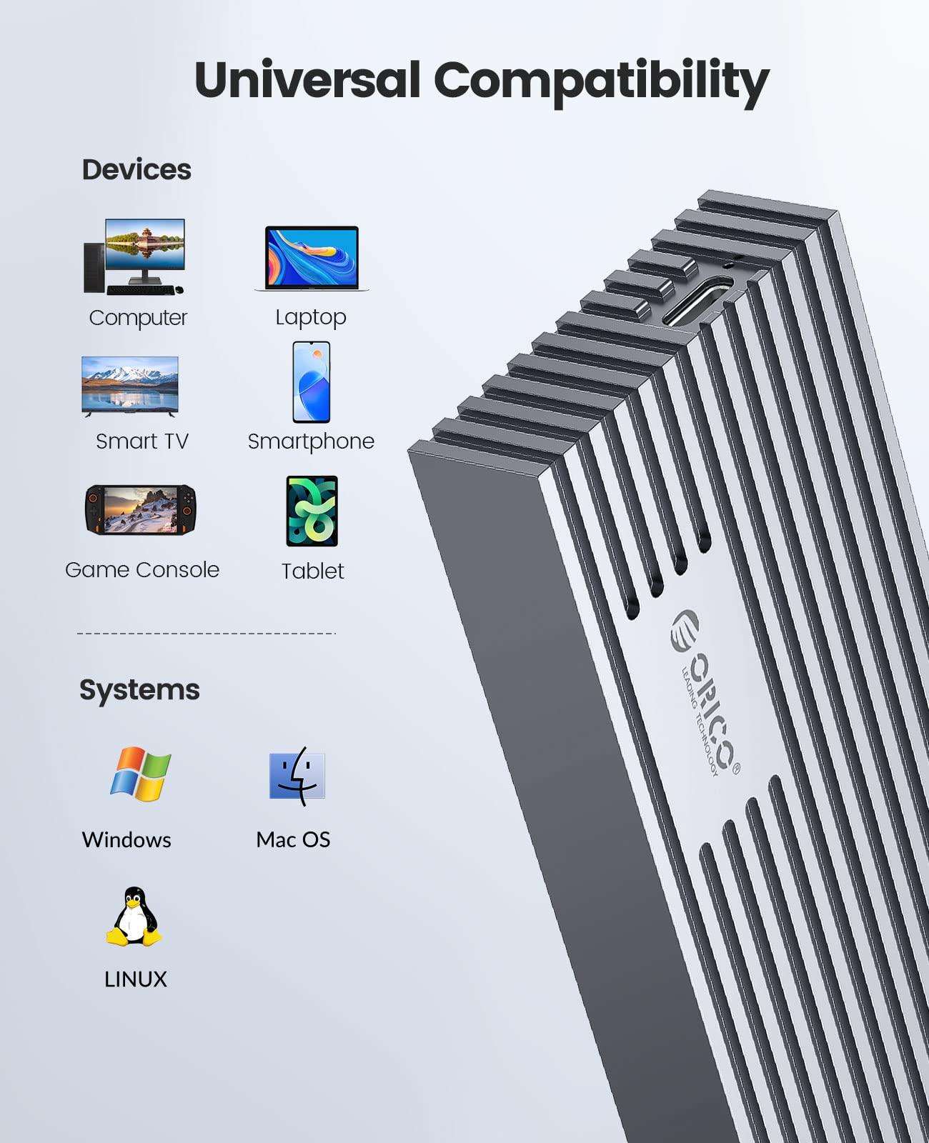 ORICO ORICO 2TB DIY Portable SSD - Up to 3200MB/s - USB-C, O7000 2TB Gen 4.0 SSD with 40Gbps M.2 NVMe Enclousre, Compatible with Thunderbolt4/USB4-M234-GY