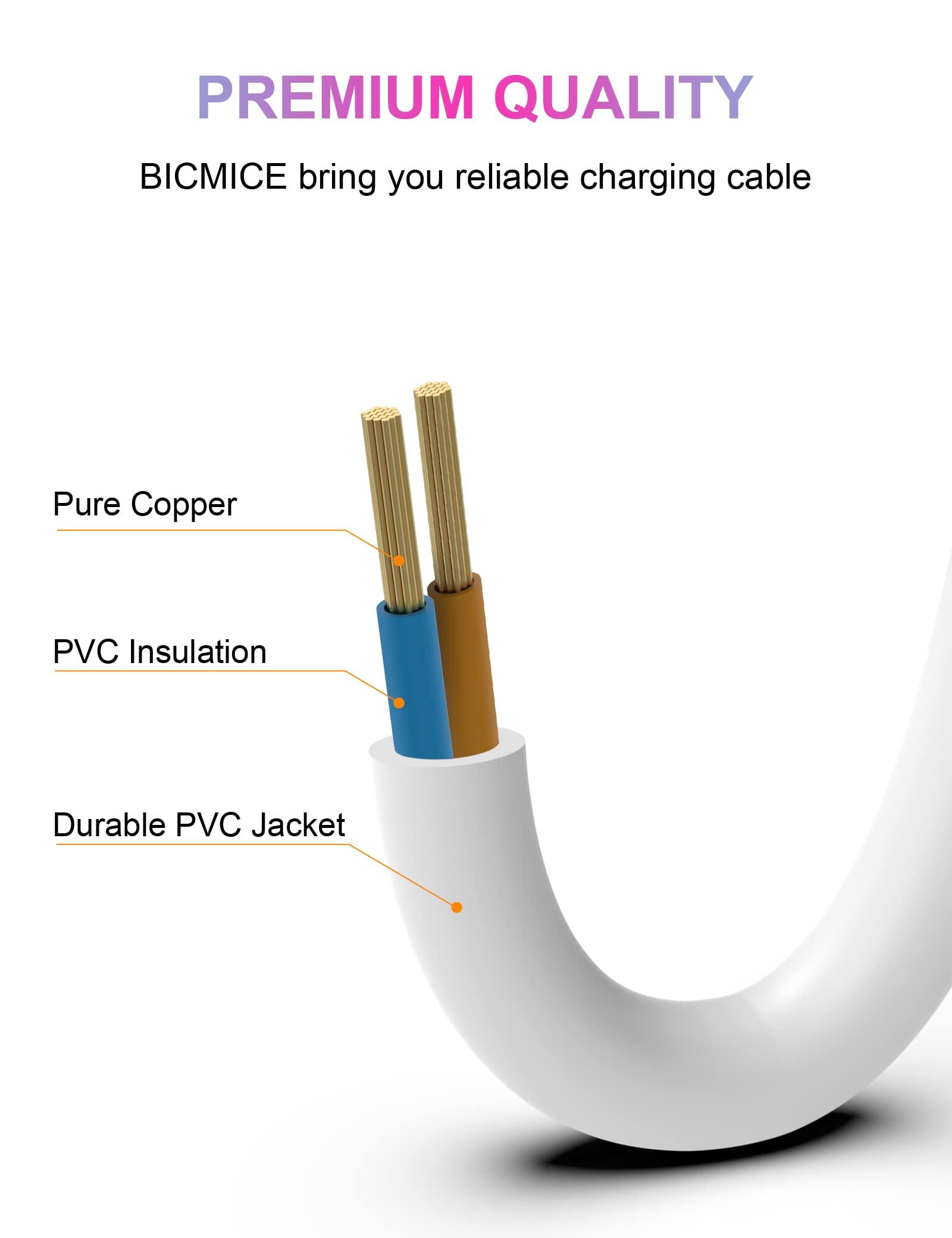 Bicmice Bicmice 2.6Ft USB DC Charger Cable 2.5mm Replacement Charging Cord - White 2Pack