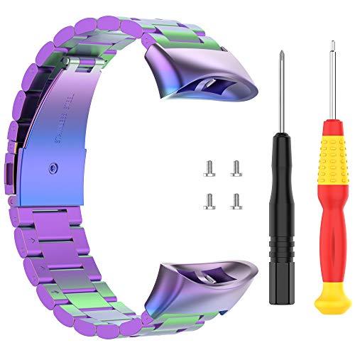 Bangyee Compatible with Garmin Forerunner 45, Forerunner 45S Watch Bands for Women Men, Stainless Steel Metal Replacement Band Straps Wristbands Bracelet for Garmin Swim 2, Forerunner 45 (Purple)