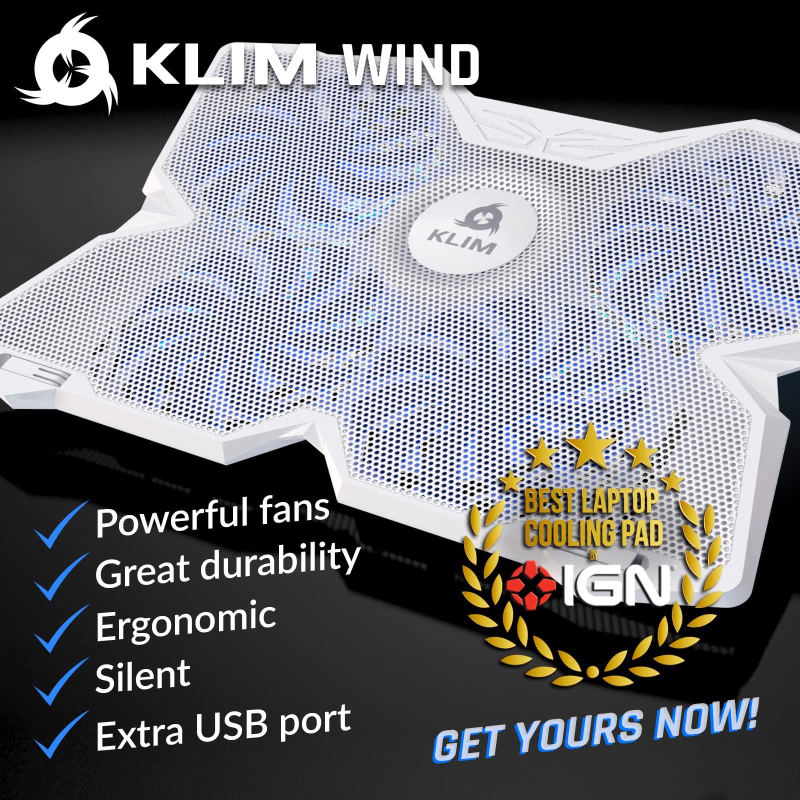 KLIM KLIM Wind Laptop Cooling Pad - More Than 500 000 Units Sold - New - The Most Powerful Rapid Action Cooling Fan - Laptop Stand with 4 Cooling Fans at 1200 RPM - USB Fan - PS5 PS4 - Full White