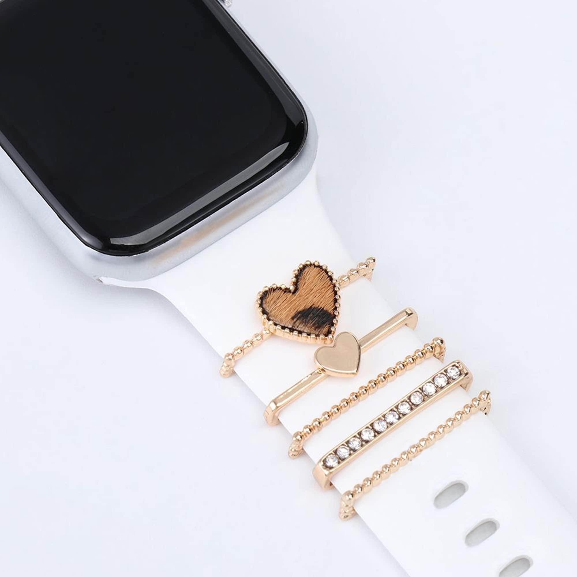 DirectNine Basics Personalized Charmed Bands Compatible with Apple Watch 38mm 40mm 41mm 42mm 44mm 45mm Cusom Monogram Laser Engraved Silicone Strap Charms (42/44/45mm M/L, Charms Love, Lavender Grey)