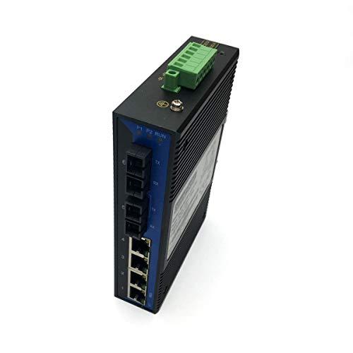 COMMFRONT COMMFRONT Industrial 6-Port Unmanaged Ethernet Switch/Daisy-Chain and Star Fiber Optic Converter, Single-Mode, SC Connectors
