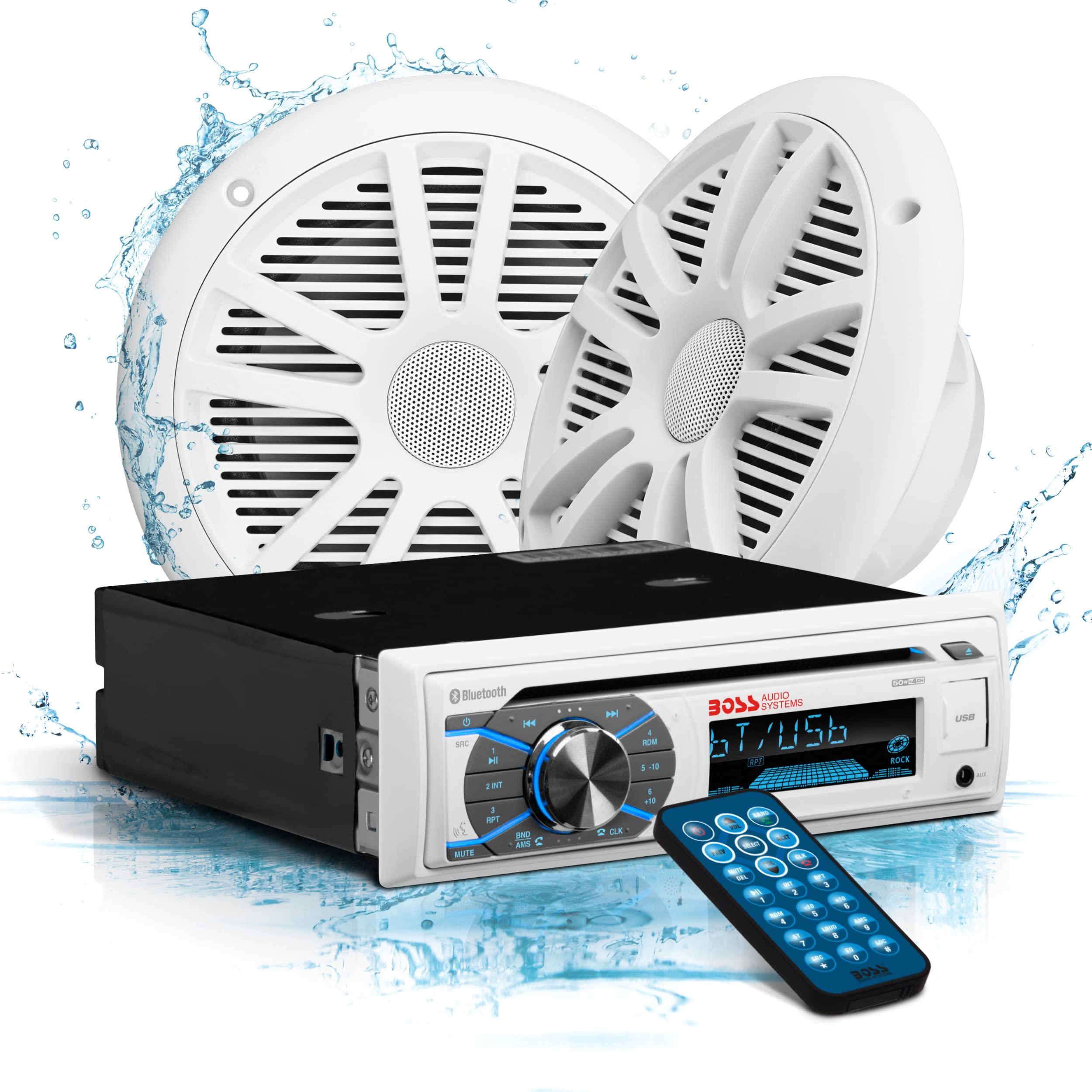 BOSS Audio Systems BOSS Audio Systems MCK508WB.6 Marine Boat Bluetooth Stereo & 6.5 Inch Speakers - CD DVD Player, AM/FM Radio Receiver Head Unit, Dipole Antenna