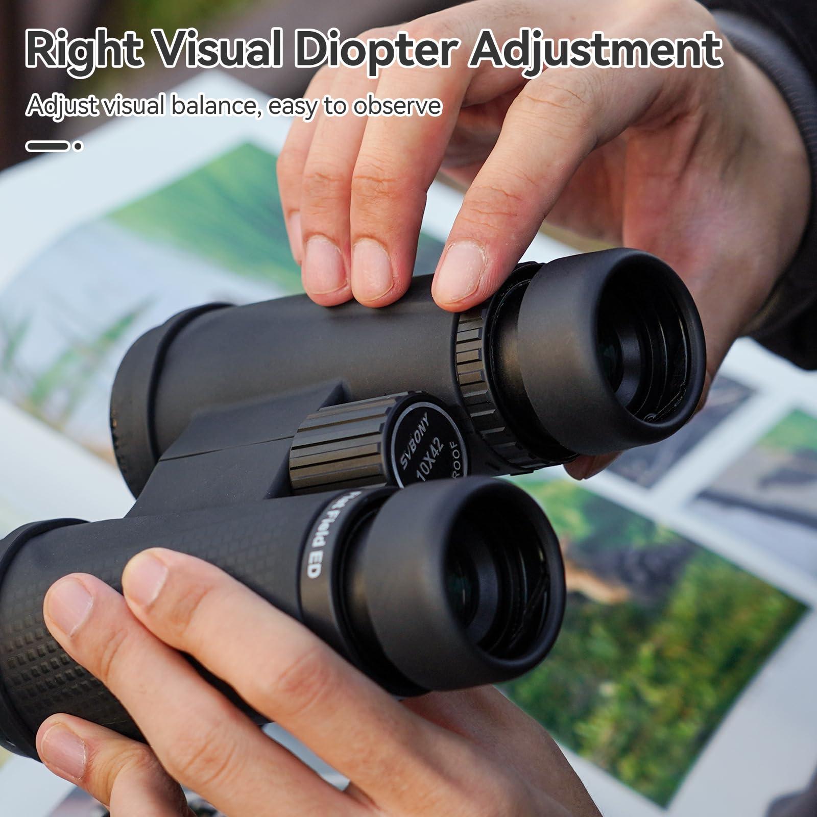 SVBONY SVBONY SA205 Binoculars for Adults, 10x42 Flat Field Binoculars, ED Glass Binoculars with Upgraded Phone Adapter, Waterproof Binoculars with Strap for Bird Watching