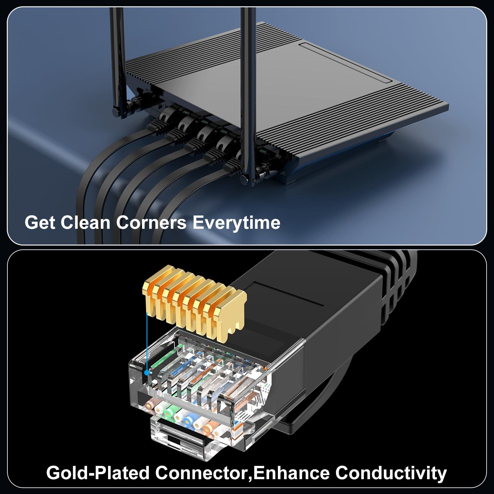 CableGeeker Cat 6 Ethernet Cable 25 ft, Indoor&Outdoor, High Speed 10Gbps Flat Internet Network Cable, Cat6 Ethernet Patch Cable Long, Computer LAN Cable with Free Clips & Straps for Router, Modem, PS4/5, Black