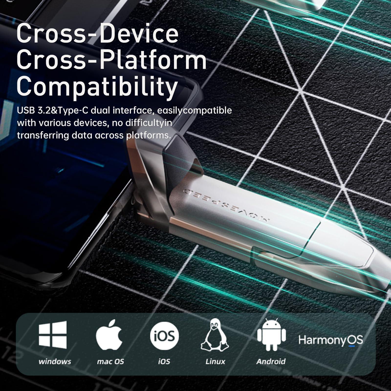 MOVE SPEED 256GB Solid State Flash Drive USB 3.2 550MB/s High Speed, Type C USB Dual Interface Drive Thumb Drive with Leather Case, Compatible with Android/Windows/Mac OS/iOS/Linux