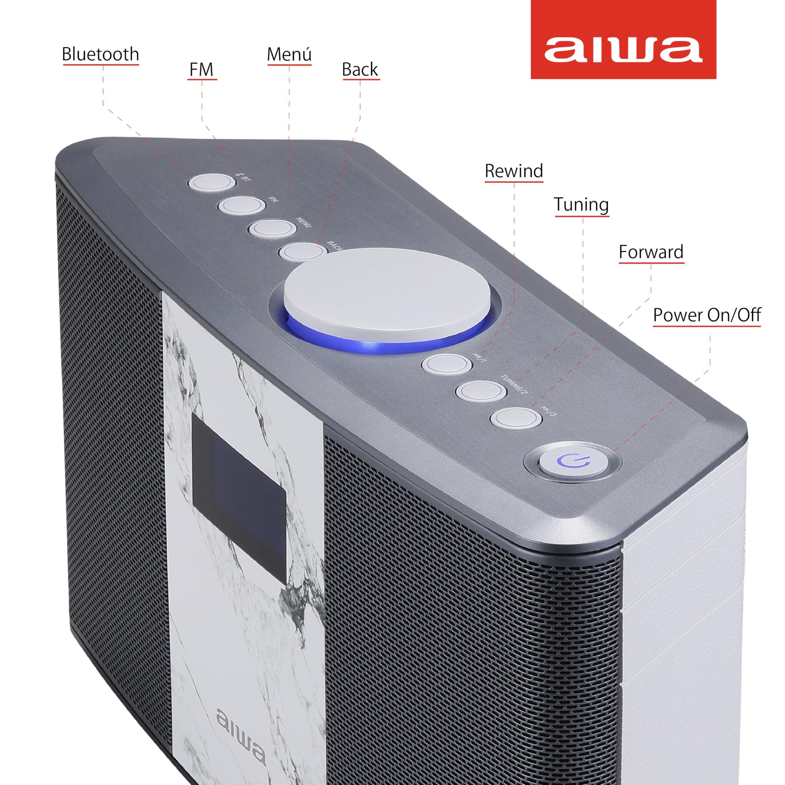 Aiwa Aiwa Exos 5 Wireless Speaker - Unleash Powerful Sound and Versatile Connectivity On-The-Go Experience Bluetooth Freedom, FM Radio, Clock, 20W RMS, LCD Display, and Alarm Clock Functionality