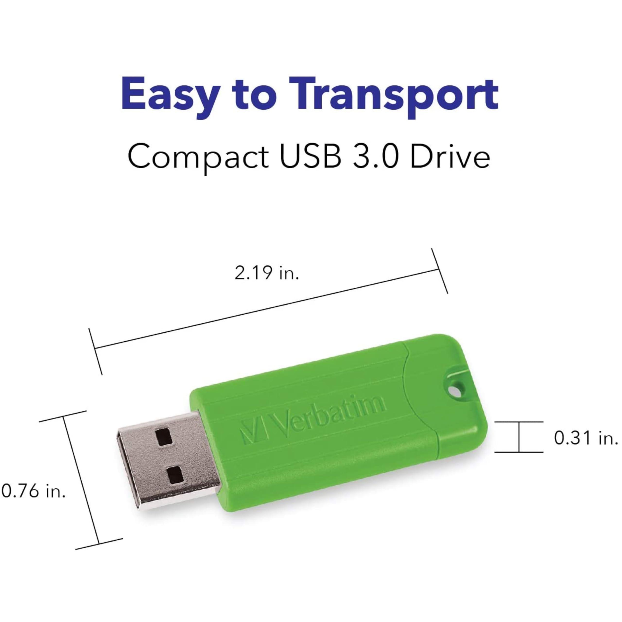 Verbatim Verbatim 32GB Pinstripe USB 3.2 Gen 1 Flash Drive Retractable Thumb Drive - 5 Pack - Multicolor (Green, Blue, Red, Purple, Cyan)