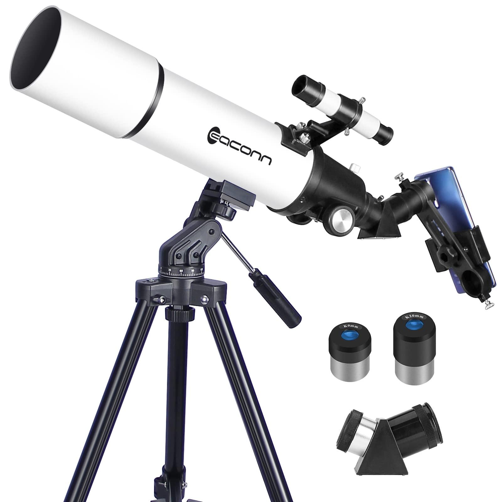 EACONN Telescopes for Adults Astronomy, 80mm Aperture 600mm Refractor Telescope for Kids & Beginners, Compact and Portable Travel Telescopio with Backpack