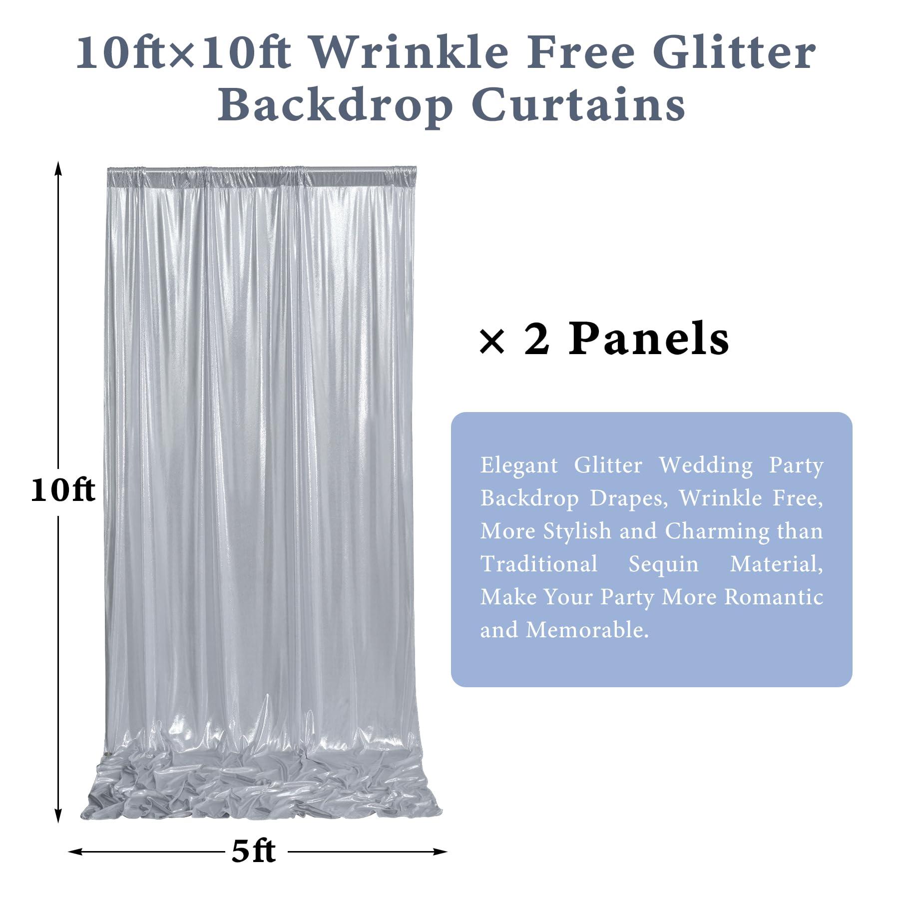 Outpain Outpain Thick 10 ft x 10 ft Silver Sequin Backdrop Curtain for Parties, Wrinkle Free Glitter Photo Backdrop Drapes 2 Panels 5x10ft Silver Back Drop Cloth for Wedding Christmas Photography Background